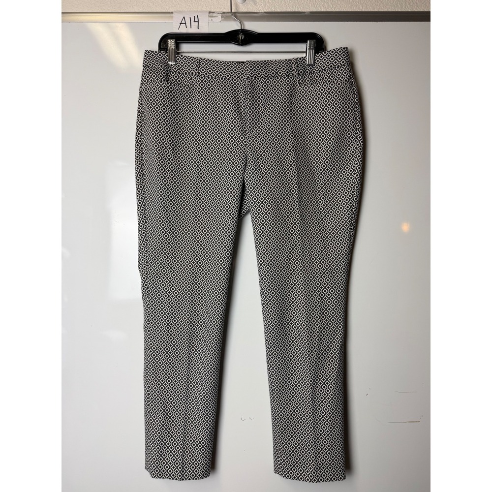 Banana Republic Sloan Fit Pants Black White Diamond Geometric Ankle Trousers 10